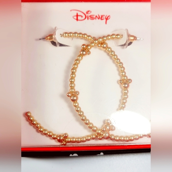 NIB-❤️-Disney-Gold tone-Large BeadsHoops -Mickey Mouse Silhouette at intervals - Picture 2 of 3